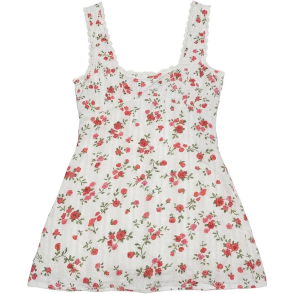 Princess Polly Dasha Mini Dress Womens 2 White Floral Red Rose Lace Trim